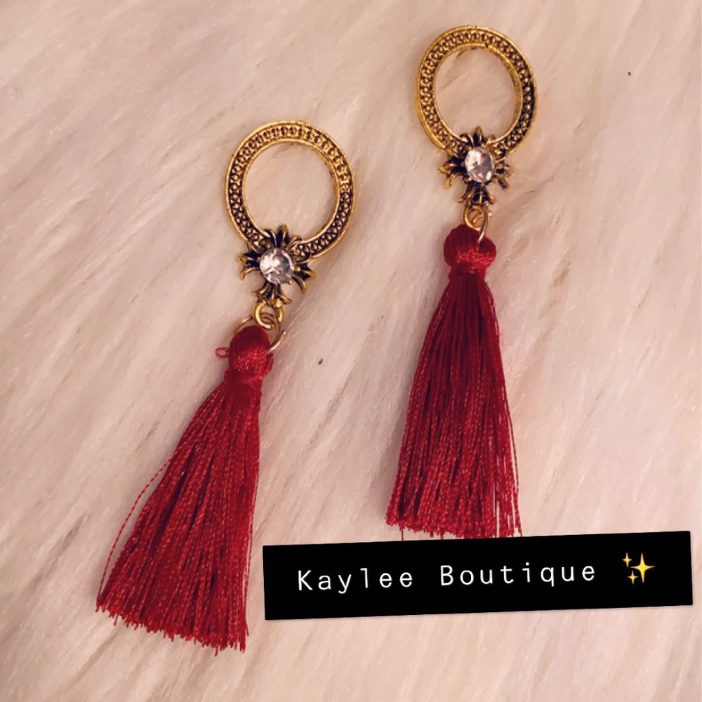Burgundy tassel earrings